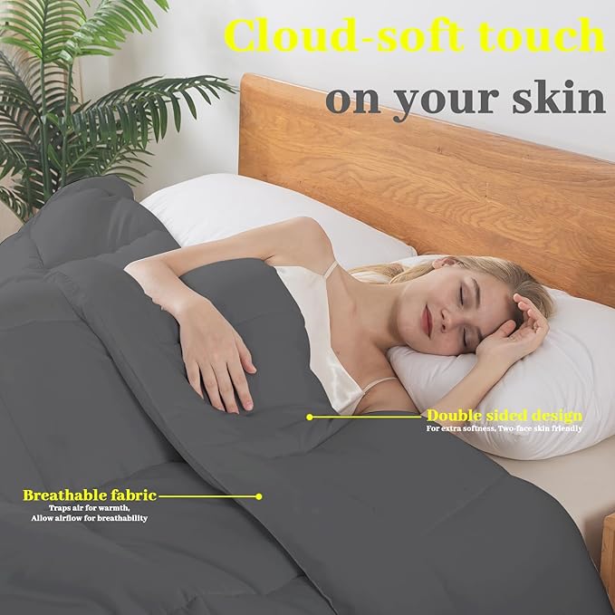 BedTreat Down Alternative Full Duvet Insert with Corner Tabs, All Season Quilted Bed Comforter Box-Stitched Full Comforter Grey, Machine Washable Microfiber Bedding