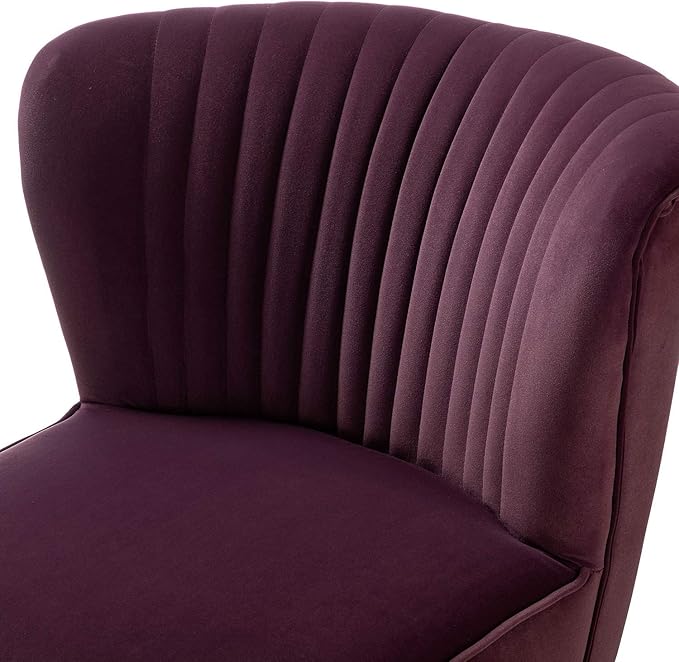 HULALA HOME Velvet Accent Chair, Modern Upholstered Cute Side Chair with Gold Metal Legs, Armless Wingback Slipper Chair Comfy Living Room Chair for Bedroom Guest Room Vanity, Purple