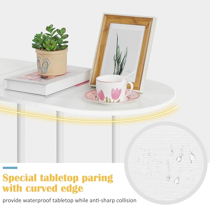 OYEAL White Coffee Table for Living Room, Small Oval Coffee Table with Storage and Wood Tabletop, Mid Century Round Center Table for Small Space, Home Office