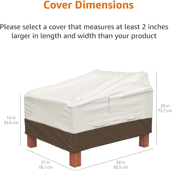Amazon Basics Patio Chair Lounge Deep Seat Covers, Outdoor Furniture Protection with Straps, Heavy Duty Waterproof Fabric, UV Resistant, Set of 2, 31" x 38" x 29", Beige/Tan - Image 6