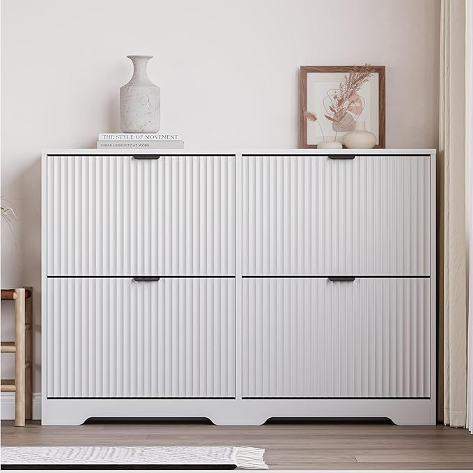 BORNOON Large Shoe Cabinet for Entryway, Shoe Rack Cabinet with 4 Flip Drawer and Adjustable Shelves for Small Apartment, Foyer - Image 6