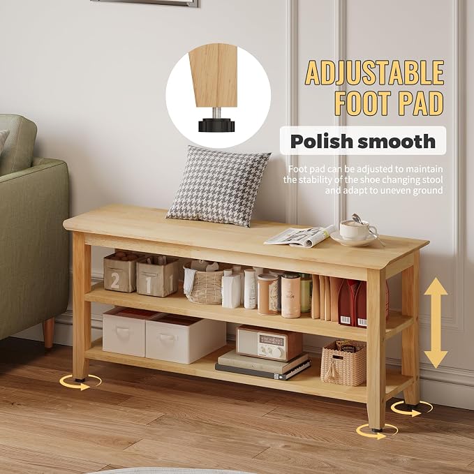 Wood Shoe Bench for Entryway,Bench with Shoe Rack,Storage Shoe Organizer for Hallway,Living Room,Bedroom (Natural, 39.37''W×11.81‘’D×17.71‘’H) - Image 8