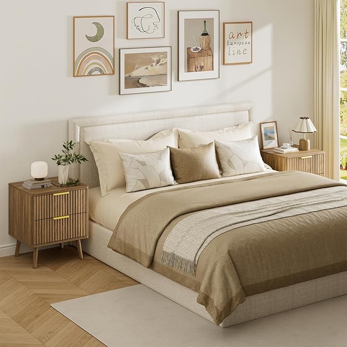 LYNSOM Fluted Dresser and Nightstand Sets 4 Piece, 2-Drawer Nightstands and 5/6 Drawers Dresser, Wood Bedroom Furniture Set for Home, Bedroom, Hallway, Walnut