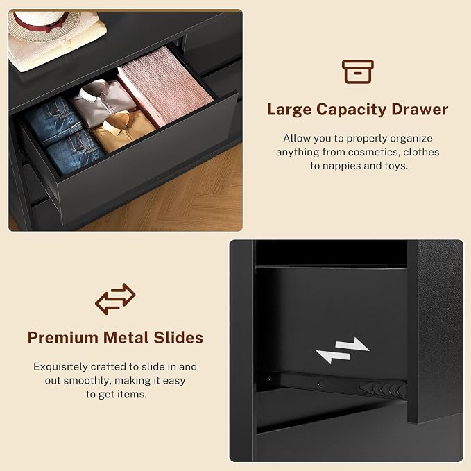 TEENFON 63" Dresser for Bedroom with 9 Drawers, Black Dresser with Metal Slide, Bedroom Dressers, Wood Dressers & Chests of Drawers for Bedroom, Hallway, Black - Image 8