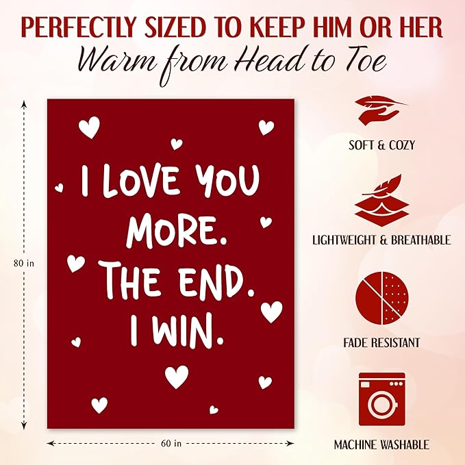 WRAPIX Anniversary Couple Gifts for Him Her - I Love You More Fleece Throw Blanket 60x80 in - Mothers Day Anniversary Wedding Gifts for Wife Women Girlfriend, Romantic Boyfriend Husband Birthday Gift