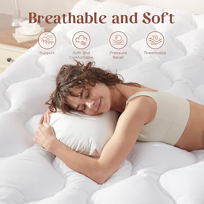 Decroom 4 Inch Mattress Topper King for Back Pain Relief, Breathable Memory Foam Mattress Pad, Soft & Supportive Pillow Topper, 80x78x4 Inch