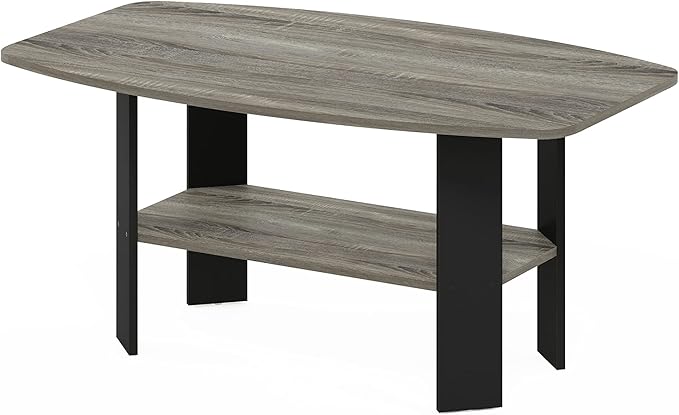 Furinno Coffee Table and End Table Set, French Oak Grey/Black