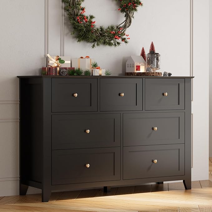 GarveeHome Black 7 Drawer Dresser for Bedroom, Simply Modern Chest of Drawers, Wood Storage Double Dresser with Deep Drawers for Living Room, Hallway Entryway - Image 9