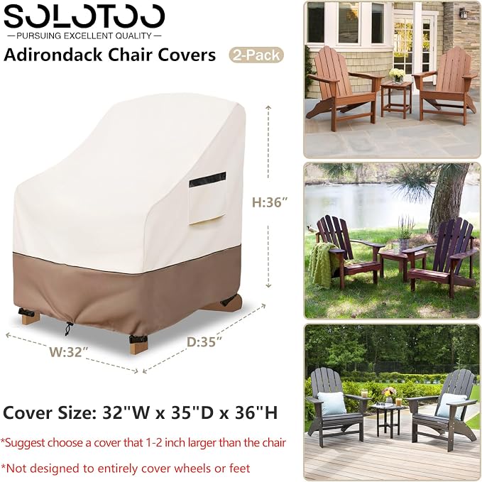 Adirondack Chair Covers Waterproof Heavy Duty Patio Furniture Covers, 32W x 35D x 36H Inches Outdoor Chair Cover 2 Pack (Beige) - Image 3