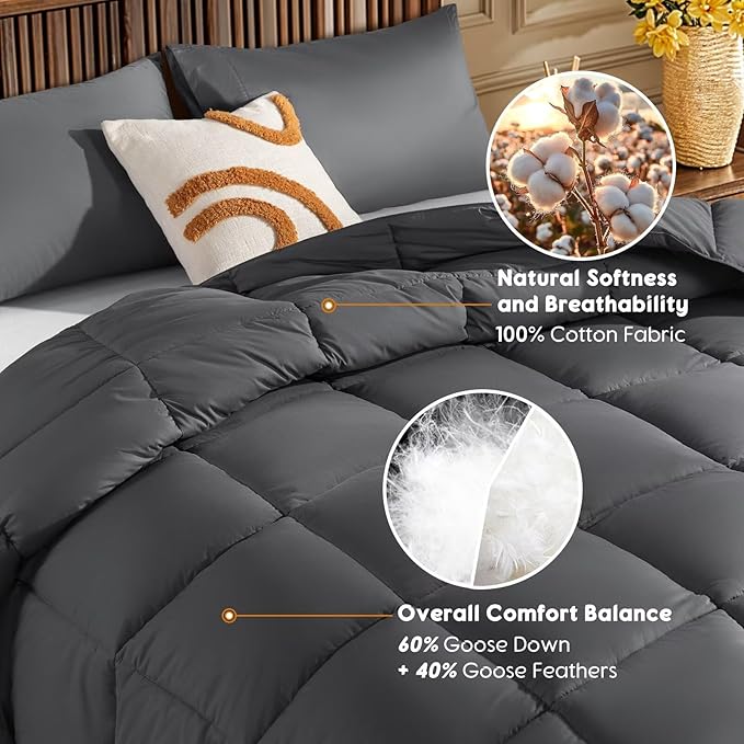 Rwlvpe Comforter Queen Size, All Season Duvet, Down Alternative Bedding Comforter (Dark Grey-10,90"x90")