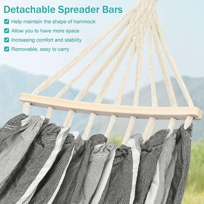MOSFiATA Hammocks Portable Camping Hammock Upgraded 550lb Comfortable Fabric Hammock with Two Anti Roll Balance Beam and Sturdy Tree Straps for Camping, Patio, Backyard, Outdoor（Grey） - Image 7