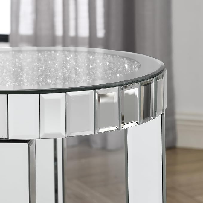 Mirrored Nightstand End Table, 13.8" W Silver Night Stand for Bedroom, Mirrored Bedside Table, Glass Mirror Nightstand (Silver-B) - Image 7