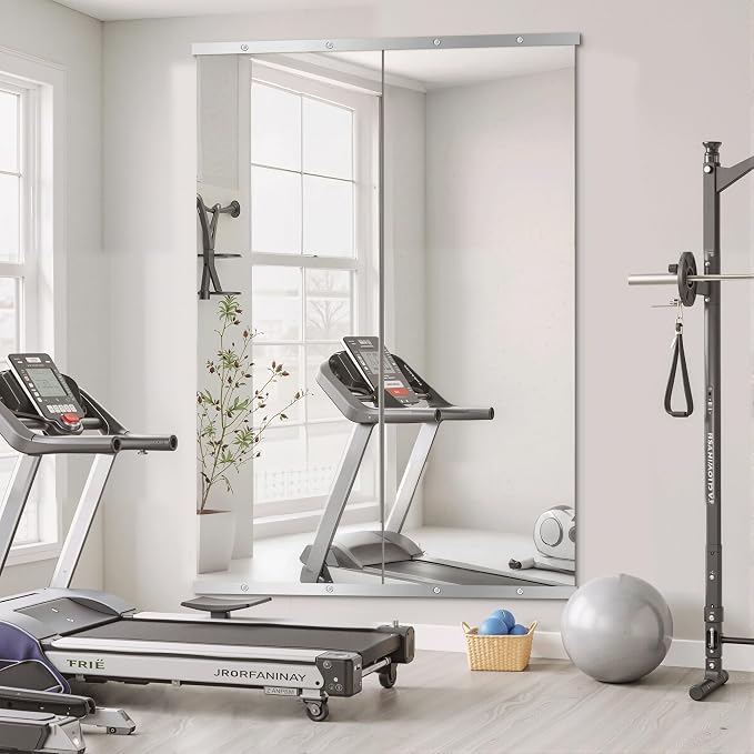 TRAHOME Home Gym Mirror for Wall, 70"x24"x2PCS Full Length Gym Mirror Frameless Wall-Mounted for Garage, Home Gym, Living Room, Bedroom(Silver) - Image 2