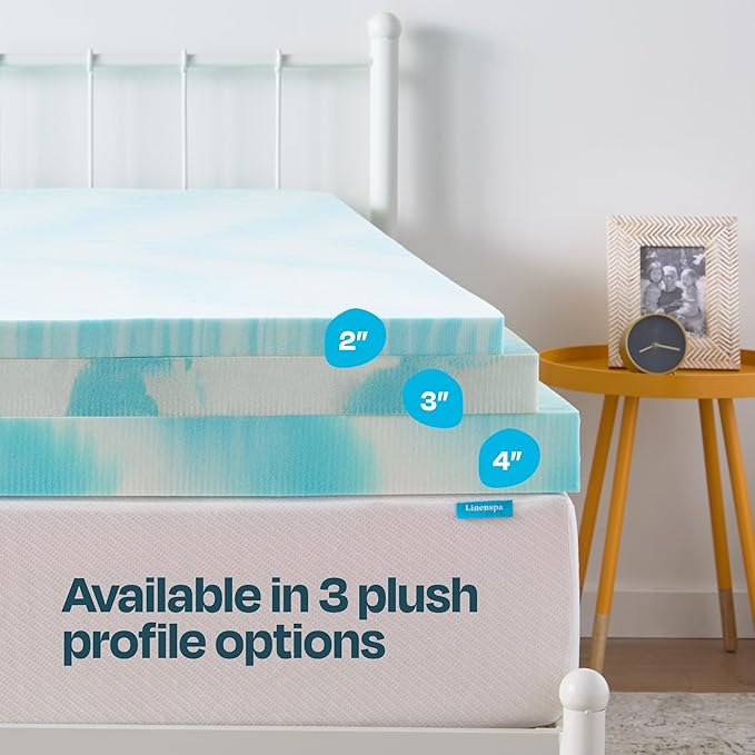 Linenspa 4 Inch Swirl Gel Memory Foam Mattress Topper, Twin XL Size – Cooling Gel Infused, Ventilation Holes – Pressure Relieving Bed Topper – CertiPUR Certified – Dorm Room Essentials