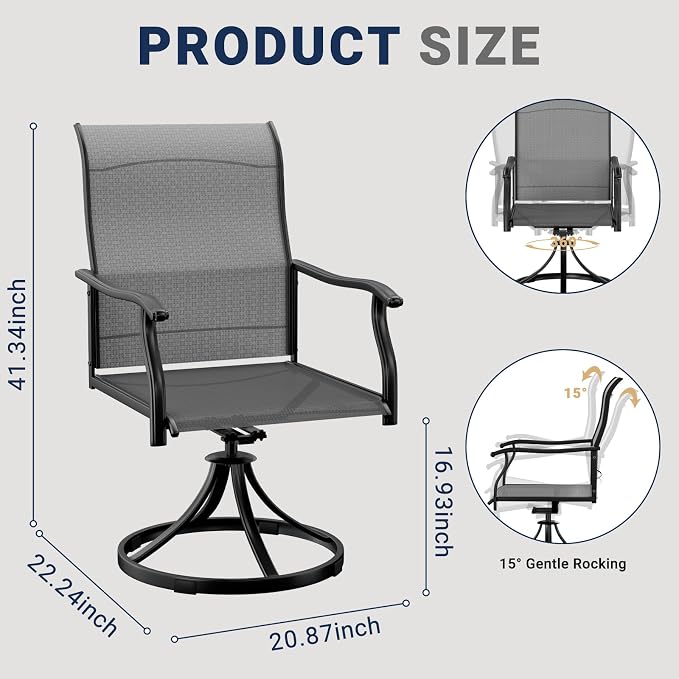 LEVELEVE 2-Piece Swivel Dining Chairs, Outdoor Patio Bistro Chairs for Lawn, Garden, Deck, Backyard & Porch (Matching Series for 5-Piece Set) - Image 2