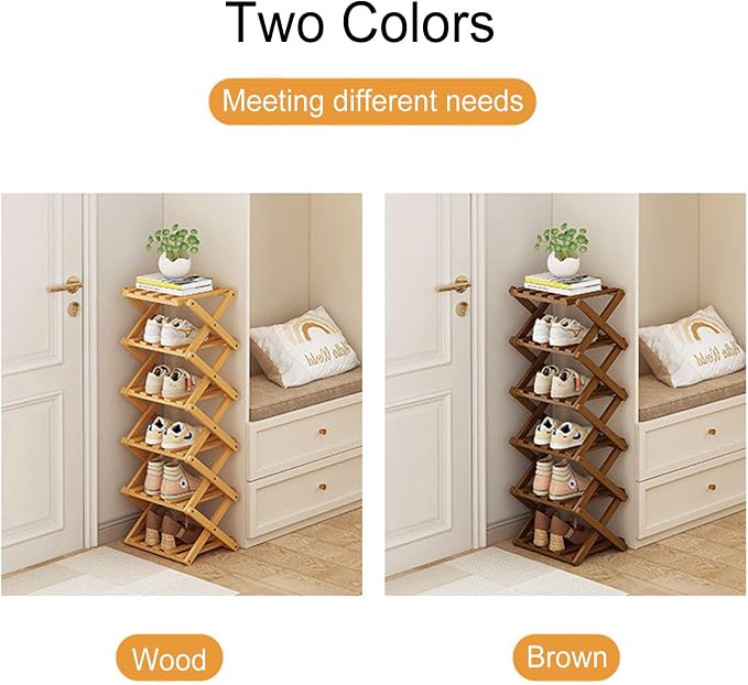 YYW Shoe Rack, Foldable Bamboo Shoes Shelf, Freestanding Shoe Storage Organiser for Entryway, Hallway, Bedroom, Closet (Brown, 4 Layers) - Image 3