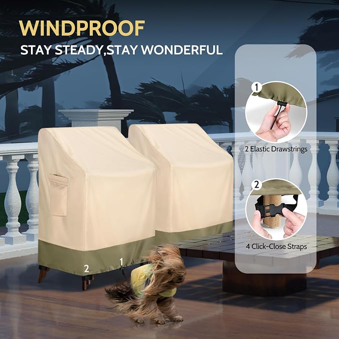 COSFLY Stackable Patio Chairs Covers Waterproof, Outdoor Furniture Covers Heavy Duty for 4-6 Stacking Chairs 1Pack - Fits up to 28w x 36D x 47H inches (Beige) - Image 6
