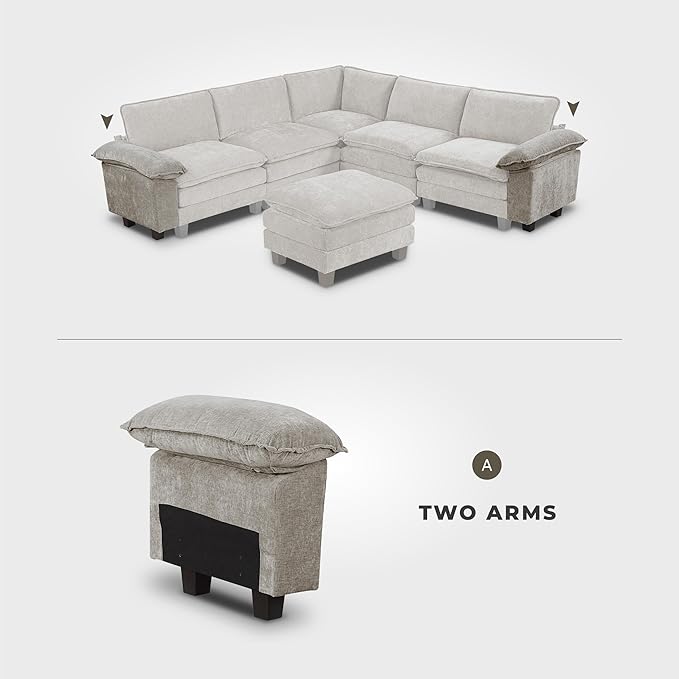 Lexicon Modular Sectional Sofa, Module for Sectional Couch, 2 Arms with Adjustable Pillow Top Set, Left and Right Sofa Arm, Soft Upholstery, Durable Frame, Customizable Comfort, Chenille Dark Pewter