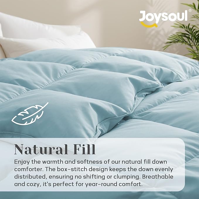 Joysoul Twin Size Down Comforter - All Season Ultra Soft Goose Down & Feather Fiber Fill, Luxury Hotel Blue Duvet Insert with Corner Tabs (68" X 88")