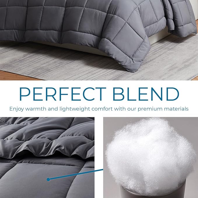 Nestl Comforter Duvet Insert, Quilted Down Alternative Twin XL Size, All Season Grey With Corner Tabs