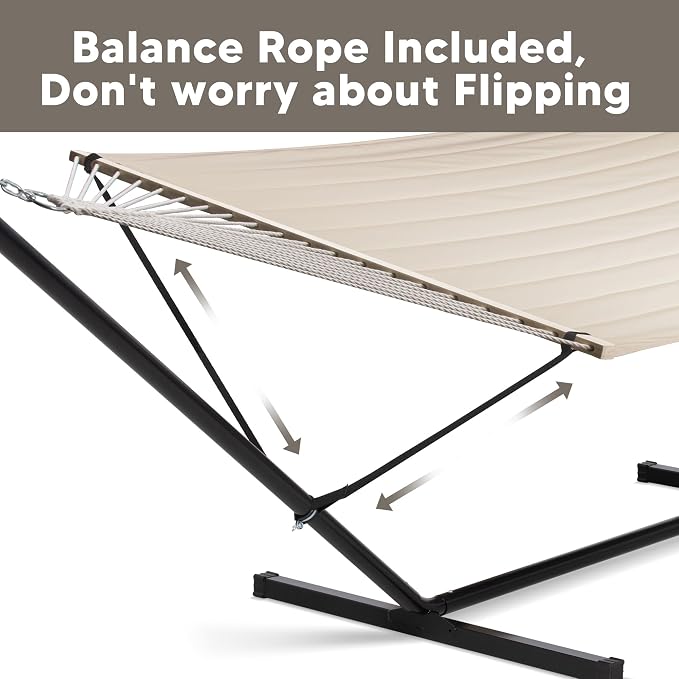 SUNCREAT Double Outdoor Hammock with 15 ft Stand, Standing Patio Hammocks for Outside, Beige - Image 5