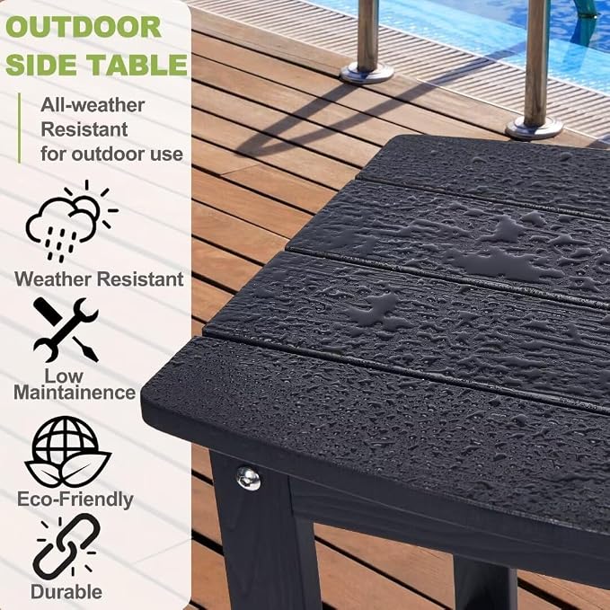 Y&M Outdoor Side Table, HIPS Adirondack Small Double Layer Table, Waterproof Square Outside Table, Balcony Modern End Tables for Patio, Pool, Beach, Porch, Deck, Indoor or Outdoor Use, Black - Image 7