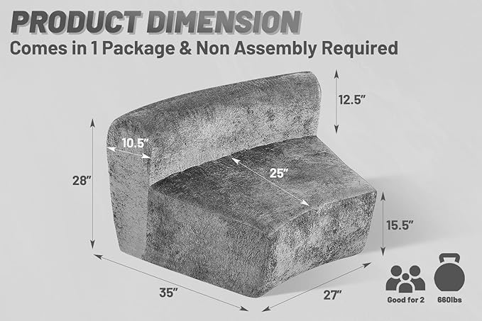 HABUTWAY Modular Sectional Sofa Memory Foam Filled Single Sofa Chair with Deep Seat, Modern Sofa Couches for Living Room Apartment Office, No Assembly Required, Grey