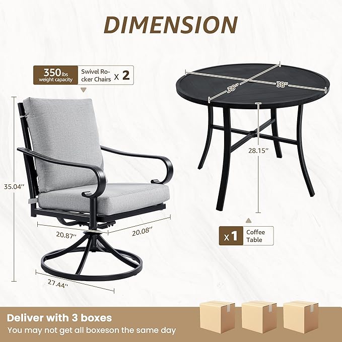 NATURAL EXPRESSIONS 5-Piece Patio Dining Set, 38" Round Table with 4 Swivel Rocking Chairs, Heavy-Duty 350lb, All-Weather Furniture - Image 6