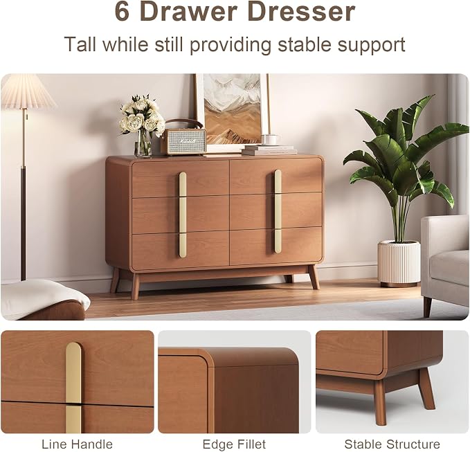 JOINICE Night Stand Set 2, Mid Century Modern Bedside Table with Drawers, Curved Profile Design End Table with Metal Handle, Nightstand Set of 2 with Storage, Bed Side Tables for Bedroom, Cherry - Image 6