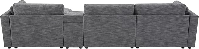 124" L-Shaped Corner Sectional Sofa with Multi-Functional Storage Console for Home Apartment, Luxury Chenille Upholstered Cloud Couches W/Wireless Charger & Ottoman