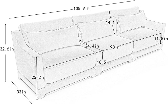 Ball & Cast 105.9” Modular Sectional Sofa, Comfy Cloud Couch with Lumbar Pillows, Deep Seat Chenille Modular Sofa, Sectional Couches for Living Room, Bedroom and Apartment, Beige