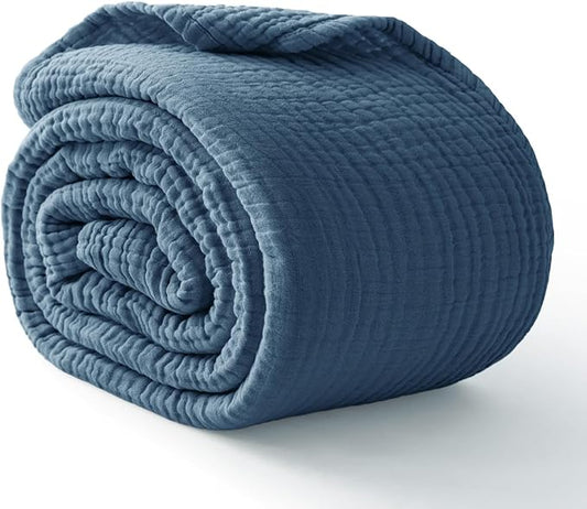 100% Cotton Muslin Blanket Twin 60" x 80", Breathable and Lightweight Cotton Twin Blankets for Couch, Soft Cooling Summer Gauze Blanket for Adults All Season, Grayish Blue