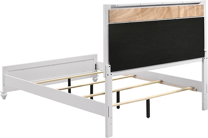 Coaster Home Furnishings Barzini Modern Classic 4-Piece Bedroom Set Leatherette Upholstered Queen Size Panel Bed Frame 56-inch Headboard White 205891Q-S4