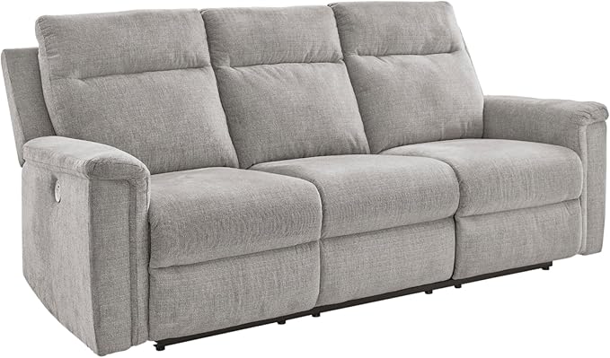 Signature Design by Ashley Barnsana Minimalist Power Reclining Sofa with USB Charging Ports, Light Gray