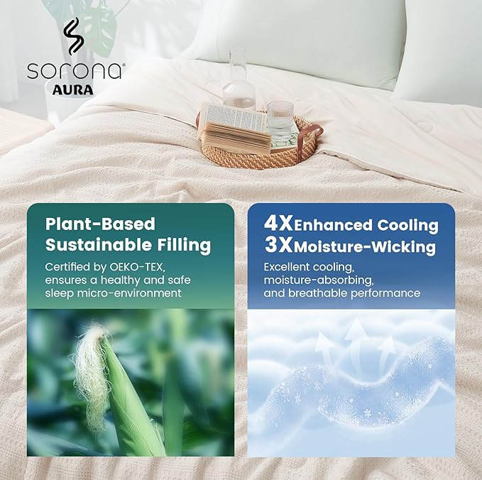 Amélie Home Waffle Cooling Comforter Twin Size, Q-Max 0.45 Reversible Lightweight Cooling Blanket for Hot Sleepers, Breathable Bedding for Night Sweats, 68"x90", Beige