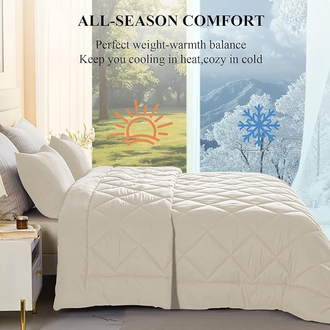 132x120 Alaskan King Comforter, Extra Large King Size Comforter Oversized, All Season Soft Lightweight Quilt Down Alternative Duvet Insert with 8 Corner Tabs(120x132, Beige)
