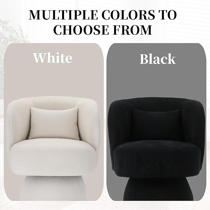 ClinQ Swivel Barrel Chair with Pillow Set of 2, Cloud Velvet Accent Chair, Upholstered Cuddle Reading Lounge Chair, 360° Modern Boucle Swivel Curved Armchair for Living Room, Bedroom, Office, White