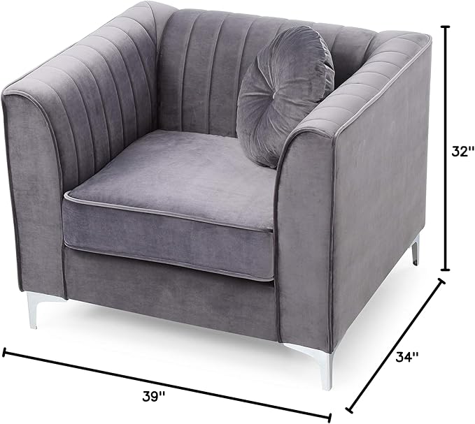 Glory Furniture Delray Velvet Chair in Gray