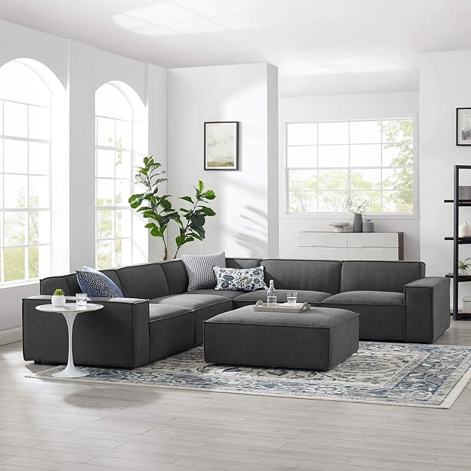 Modway Restore 6-Piece Upholstered Sectional Sofa in Charcoal