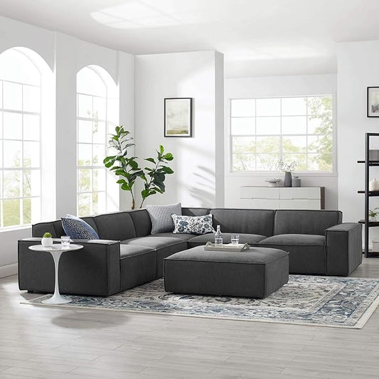 Modway Restore 6-Piece Upholstered Sectional Sofa in Charcoal