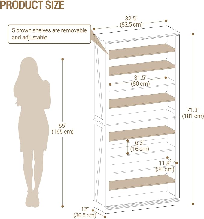 Hzuaneri Shoe Storage Cabinet, 10 Tiers Freestanding Shoe Cabinets, Wooden Shoes Rack with Cubby, 36-40 Pairs, Farmhouse Tall Shoes Cubby Organizer for Entryway, Living Room, White SR59203X - Image 2