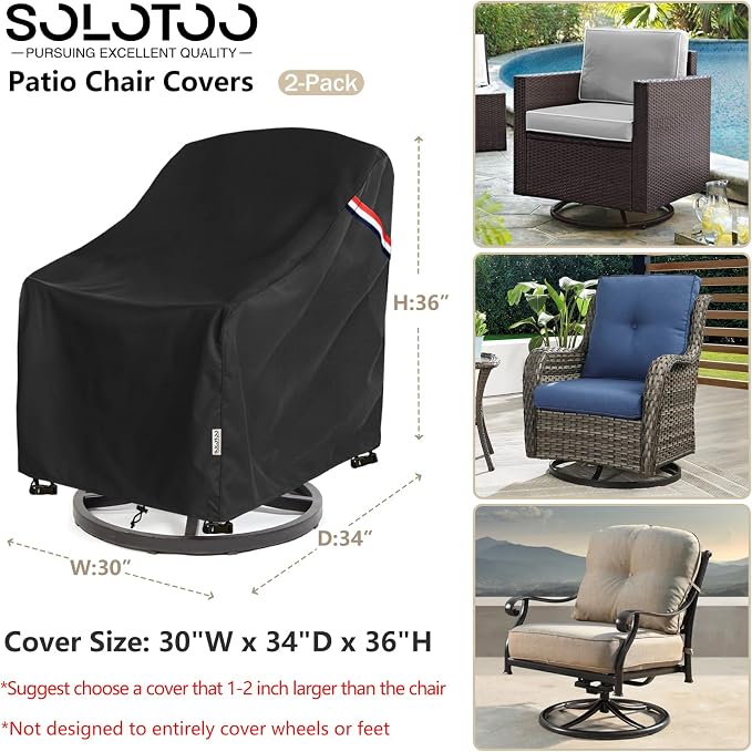 Patio Chair Covers Waterproof Heavy Duty Patio Furniture Covers, 30W x 34D x 36H Inches Swivel Outdoor Chair Cover 2 Pack (Black) - Image 3