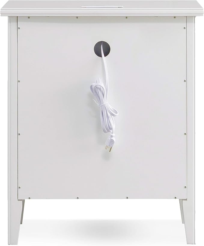 Leick Home Laurent Nightstand, Solid Wood, with USB-C Charging, with 1 Drawer and 1 Door, Orchid White, 10522-WT - Image 3