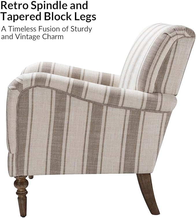 HULALA HOME Modern Accent Chair with Arms and Wooden Legs, Comfy Upholstered Armchair for Living Room, Bedroom (Stripe Pattern, Tan)