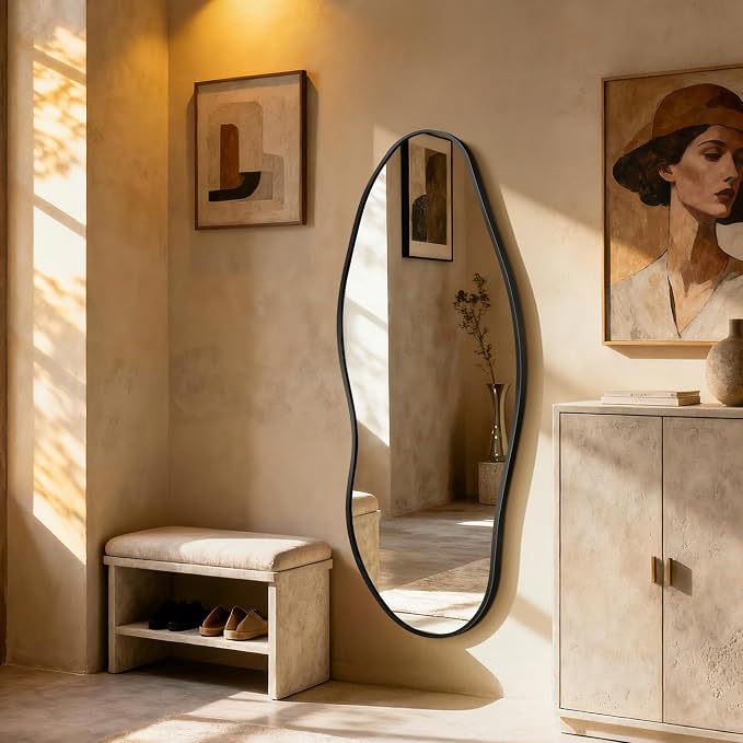 Dorlicecass Mirror Full Length - Irregular Full Body Wall Mirror Hanging 55"x 23" Asymmetrical Aviation Aluminum Alloy Frame Unique for Bedroom, Living Room, Cloakroom, Entryway - Image 3