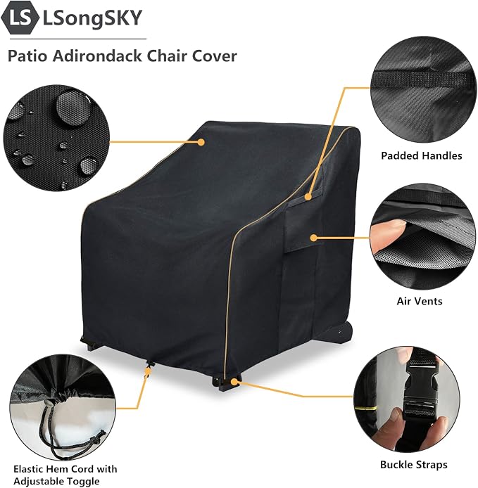 Patio Adirondack Chair Cover 2 Pack,Waterproof Heavy Duty Outdoor Chair Covers,Patio Adirondack Chair Cover for Outdoor Chair,(30W x 34 D x 36 H inches),Black - Image 4