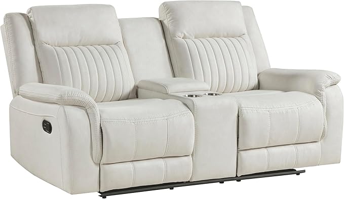 Lexicon Manual Double Reclining Loveseat, Polished Microfiber Manual Wall Hugger Loveseat Recliner for Living Room, Center Storage Console/Cup Holders, Easy Assembly, Beige