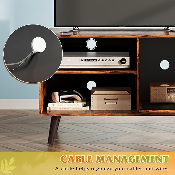 WLIVE TV Stand for 40 Inch TVs, Small Entertainment Center with Storage Cabinet, Mid-Century Modern TV Stands for Living Room and Bedroom, 32" TV Console, Brown - Image 7