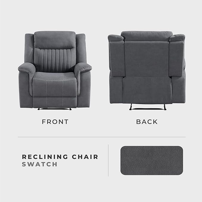 Lexicon Manual Recliner Chair, Polished Microfiber Reclining Sofa Chair, Home Theater Seating, Wall Hugger Manual Recliner for Living Room/Office/Apartment, Gray