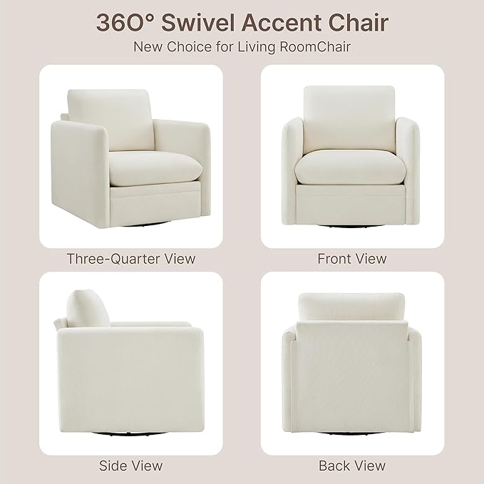360° Swivel Accent Chair Set of 2,Upholstered Armchair with Deep Seat, Sturdy Metal Base for Living Room,Nursery,Bedroom,Linen